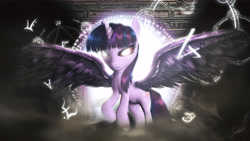 Size: 7680x4320 | Tagged: safe, artist:princeoracle, imported from derpibooru, twilight sparkle, alicorn, pony, 3d, absurd resolution, epic, female, glowing eyes, gmod, magic, magic circle, runes, signature, solo, symbol, twilight sparkle (alicorn)