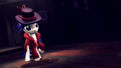 Size: 1920x1080 | Tagged: safe, artist:flushthebatsanta, imported from derpibooru, rarity, pony, 3d, dark, detective, detective rarity, female, room, shadow, solo, source filmmaker, wooden floor