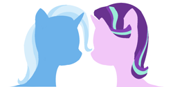 Size: 1338x672 | Tagged: safe, artist:violaconcert, imported from derpibooru, starlight glimmer, trixie, pony, unicorn, bust, female, mare, simple background, white background