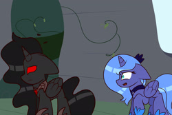 Size: 3000x2000 | Tagged: safe, artist:lynchristina, imported from derpibooru, princess luna, oc, oc:shadow, colored pupils, floppy ears, princess trixie sparkle, s1 luna
