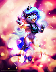 Size: 1556x2000 | Tagged: safe, artist:kp-shadowsquirrel, imported from derpibooru, princess luna, anthro, unguligrade anthro, armpits, barbie doll anatomy, bottomless, cleavage, clothes, featureless crotch, female, open mouth, partial nudity, peace sign, solo, tanktop