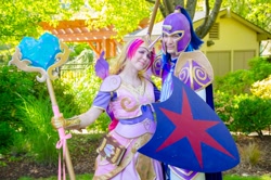 Size: 2048x1357 | Tagged: safe, artist:brawny buck, artist:drakmire, artist:whiteheather, imported from derpibooru, princess cadance, shining armor, human, clothes, cosplay, costume, everfree northwest, everfree northwest 2015, irl, irl human, photo, shield, staff