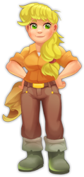 Size: 380x796 | Tagged: safe, artist:gor1ck, imported from derpibooru, applejack, human, belt, boots, clothes, cowboy hat, female, freckles, hat, humanized, pants, solo, stetson