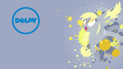 Size: 1024x576 | Tagged: safe, artist:drewdini, artist:fikran0582, edit, imported from derpibooru, derpy hooves, pegasus, pony, dell, female, logo, mare, solo, stolen art, wallpaper