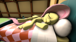 Size: 1280x720 | Tagged: safe, artist:fikran0582, artist:laptosic, imported from derpibooru, fluttershy, 3d, relaxing, sleeping, source filmmaker