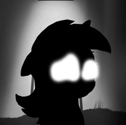 Size: 594x591 | Tagged: safe, artist:laptosic, imported from derpibooru, lyra heartstrings, female, floppy ears, glowing eyes, grayscale, limbo, limbo (video game), monochrome, sad, silhouette, solo