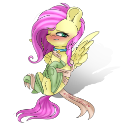 Size: 2048x2048 | Tagged: safe, artist:colorbrush, imported from derpibooru, fluttershy, bell, bell collar, blushing, clothes, collar, female, heart eyes, lip bite, ribbon, simple background, socks, solo, transparent background, wingding eyes