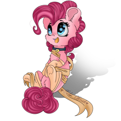 Size: 2048x2048 | Tagged: safe, artist:colorbrush, imported from derpibooru, pinkie pie, bell, bell collar, cheek fluff, chest fluff, clothes, collar, cute, diapinkes, ear fluff, female, heart eyes, high res, leg fluff, ribbon, simple background, smiling, socks, solo, transparent background, wingding eyes