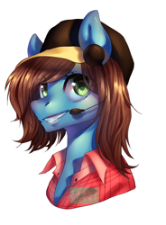 Size: 1000x1359 | Tagged: safe, artist:iponylover, imported from derpibooru, oc, oc only, pony, cap, clothes, earpiece, female, hat, mare, simple background, solo, white background