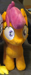 Size: 379x899 | Tagged: safe, artist:chordus, artist:ketika, imported from derpibooru, gabby, scootaloo, griffon, pegasus, pony, cropped, faic, i've seen some shit, irl, photo, plushie, thousand yard stare, wide eyes