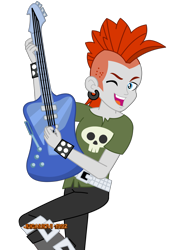 Size: 1600x2263 | Tagged: safe, artist:jucamovi1992, imported from derpibooru, crimson napalm, equestria girls, background human, guitar, male, one eye closed, solo