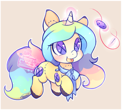 Size: 1163x1050 | Tagged: safe, artist:mrsremi, imported from derpibooru, oc, oc only, oc:cross stitch, button, glowing horn, levitation, magic, needle, plushie, simple background, solo, telekinesis, thread