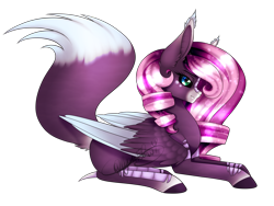 Size: 1600x1200 | Tagged: safe, artist:minelvi, imported from derpibooru, oc, oc only, oc:iris, pegasus, pony, augmented tail, colored hooves, eyelashes, female, mare, pegasus oc, prone, signature, simple background, solo, transparent background, wings