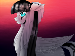 Size: 1600x1200 | Tagged: safe, artist:minelvi, imported from derpibooru, oc, oc only, oc:laura the zony, pegasus, pony, eyelashes, female, gradient background, mare, pegasus oc, signature, solo, wings