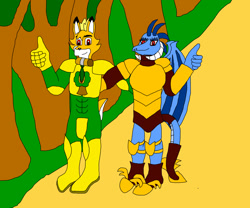 Size: 1700x1416 | Tagged: safe, artist:virtualsonic1731, imported from derpibooru, bramble, princess ember, anthro, deer, dragon, 1000 hours in ms paint, armor, ms paint