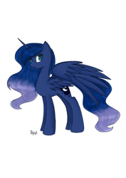 Size: 900x1273 | Tagged: safe, artist:mdeltar, imported from derpibooru, princess luna, female, looking at you, simple background, solo, spread wings, white background