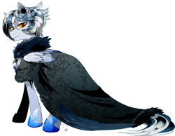 Size: 2546x1976 | Tagged: safe, artist:dormin-dim, artist:dormin-kanna, imported from derpibooru, oc, oc only, oc:soul silver, pegasus, pony, cape, clothes, looking at you, male, signature, simple background, solo, transparent background, wings