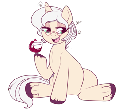 Size: 719x660 | Tagged: safe, artist:lulubell, imported from derpibooru, oc, oc only, oc:allure, pony, unicorn, alcohol, commission, drunk, glasses, sitting, solo, wine, wine glass, ych result