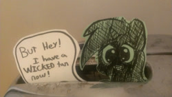 Size: 500x281 | Tagged: safe, artist:davierocket, imported from derpibooru, lyra heartstrings, pony, unicorn, accident, burnt, craft, dialogue, irl, paper child, papercraft, photo, ponies in real life, solo, speech bubble, tiny ponies, toaster