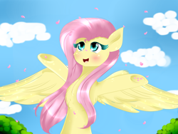 Size: 3000x2250 | Tagged: safe, artist:little-sketches, artist:php146, imported from derpibooru, fluttershy, pony, cute, female, flower petals, open mouth, solo, underhoof