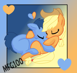 Size: 704x670 | Tagged: safe, artist:mixelfangirl100, imported from derpibooru, applejack, blues, noteworthy, appleworthy, crack shipping, heart, male, missing cutie mark, shipping, straight, trace