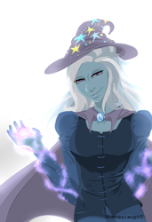 Size: 2800x4092 | Tagged: safe, artist:randyleighd, imported from derpibooru, trixie, equestria girls, absurd resolution, cape, clothes, female, hat, looking at you, magic, solo, trixie's cape, trixie's hat, wizard hat