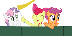 Size: 15734x7896 | Tagged: safe, artist:cyanlightning, imported from derpibooru, apple bloom, scootaloo, sweetie belle, the fault in our cutie marks, .svg available, absurd resolution, cutie mark crusaders, fence, flag, ribbon, simple background, transparent background, vector