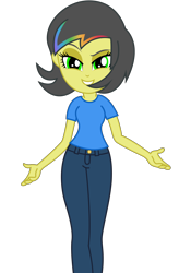 Size: 3500x5000 | Tagged: safe, artist:razethebeast, imported from derpibooru, oc, oc only, oc:pauly sentry, equestria girls, absurd resolution, clothes, equestria girls-ified, pants, raised eyebrow, simple background, solo, transparent background, vector