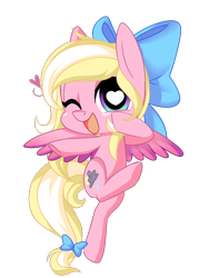 Size: 500x700 | Tagged: safe, artist:kronilix, imported from derpibooru, oc, oc only, oc:bay breeze, pegasus, pony, bow, female, flying, hair bow, happy, heart eyes, mare, one eye closed, ribbon, simple background, solo, tail bow, transparent background, wingding eyes, wink, ych result