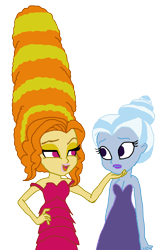 Size: 1276x1970 | Tagged: safe, artist:ktd1993, imported from derpibooru, adagio dazzle, trixie, equestria girls, 1000 hours in ms paint, alternate hairstyle, beehive hairdo, female, hand on hip, lesbian, lidded eyes, lipstick, looking at each other, ms paint, open mouth, shipping, simple background, transparent background, triagio, wat