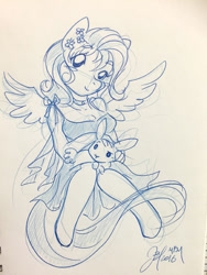 Size: 441x588 | Tagged: safe, artist:j3t, imported from derpibooru, angel bunny, fluttershy, anthro, unguligrade anthro, choker, clothes, commission, dress, signature, sketch, sundress