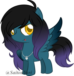 Size: 600x618 | Tagged: safe, artist:t-aroutachiikun, imported from derpibooru, oc, oc only, oc:mystic flare, pegasus, pony, charm, chibi, colored pupils, colored wings, colored wingtips, female, heart, jewelry, looking at you, mare, necklace, simple background, solo, spread wings, tongue out, transparent background