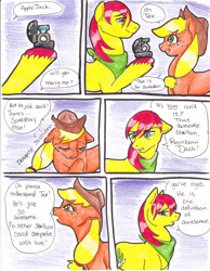 Size: 2552x3292 | Tagged: safe, artist:tristanjsolarez, imported from derpibooru, applejack, tex, pony, comic:trans ponies, g1, hat, marriage proposal, ring, texjack, wedding ring