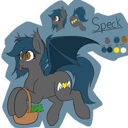 Size: 2300x2300 | Tagged: safe, artist:codras, imported from derpibooru, oc, oc only, oc:speck, bat pony, pony, basket, cutie mark, food, pineapple, reference sheet, solo, tongue out