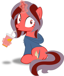 Size: 2547x3000 | Tagged: safe, artist:ruinedomega, imported from derpibooru, oc, oc only, oc:ademitia, pony, unicorn, butt, clothes, cup, cutie mark, hoodie, inkscape, plot, ponyscape, simple background, sitting, solo, straw, transparent background, vector