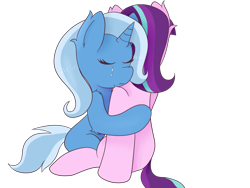 Size: 1600x1200 | Tagged: safe, artist:zlight, imported from derpibooru, starlight glimmer, trixie, pony, unicorn, crying, duo, ear fluff, eyes closed, female, hug, mare, sad, simple background, sitting, transparent background