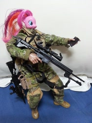 Size: 2448x3264 | Tagged: safe, imported from derpibooru, pinkie pie, anthro, ball jointed doll, brushable, designated marksman rifle, gun, irl, photo, toy, toy mods, wat, weapon