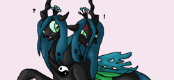 Size: 1006x467 | Tagged: safe, artist:mojo1985, imported from derpibooru, queen chrysalis, conjoined, cross-popping veins, exclamation point, jewelry, multiple heads, necklace, question mark, two heads, two heads are better than one, yin-yang