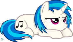 Size: 2800x1635 | Tagged: safe, artist:arifproject, imported from derpibooru, dj pon-3, vinyl scratch, pony, unicorn, cutie mark, female, grumpy, hooves, horn, lying down, mare, prone, simple background, solo, transparent background, vector