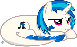 Size: 2849x1742 | Tagged: safe, artist:arifproject, imported from derpibooru, dj pon-3, vinyl scratch, monster pony, original species, tatzlpony, female, grumpy, prone, simple background, solo, species swap, tatzlscratch, transparent background, vector