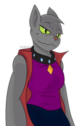 Size: 624x989 | Tagged: safe, artist:wulfanite, imported from derpibooru, rover, anthro, diamond dog, breasts, clothes, collar, female, femrover, rule 63, simple background, smiling, solo, transparent background