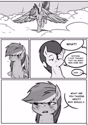 Size: 4961x6992 | Tagged: safe, artist:lrusu, imported from derpibooru, rainbow dash, soarin', pony, comic:rainbow crush, absurd resolution, comic, grayscale, monochrome