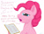 Size: 1306x1000 | Tagged: safe, artist:stillwaterspony, imported from derpibooru, pinkie pie, earth pony, pony, book, female, implied lesbian, implied pinkiedash, implied rainbow dash, implied shipping, looking at you, notebook, simple background, solo, squint, talking to viewer, white background