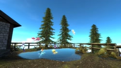 Size: 1920x1080 | Tagged: safe, artist:thewonderingbrony, imported from derpibooru, applejack, fluttershy, pinkie pie, rainbow dash, rarity, twilight sparkle, 3d, gmod, lake, mane six, swimming, water