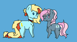 Size: 1470x809 | Tagged: safe, artist:lou, imported from derpibooru, oc, oc only, oc:honey wound, oc:juicy dream, chibi, collar, simple background