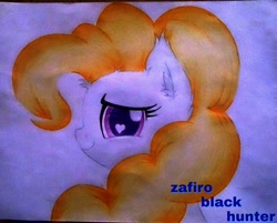 Size: 960x771 | Tagged: safe, artist:zafiro-black-hunter, imported from derpibooru, surprise, bust, female, heart eyes, photo, portrait, solo, traditional art, wingding eyes