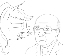 Size: 900x800 | Tagged: safe, artist:unsavorydom, imported from derpibooru, applejack, human, clothes, dick cheney, glasses, grayscale, hat, monochrome, necktie, suit, y'all