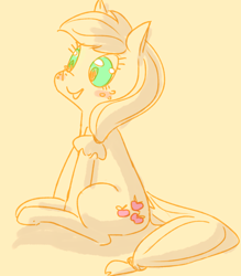 Size: 1400x1600 | Tagged: source needed, safe, imported from derpibooru, applejack, cute, female, hatless, missing accessory, simple background, sitting, smiling, solo