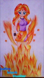 Size: 526x935 | Tagged: safe, artist:zafiro-black-hunter, imported from derpibooru, sunset shimmer, equestria girls, female, fiery shimmer, fire, solo, traditional art