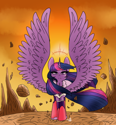 Size: 1300x1400 | Tagged: safe, artist:taligintou, imported from derpibooru, twilight sparkle, alicorn, pony, desert, female, looking at you, solo, spread wings, twilight sparkle (alicorn)